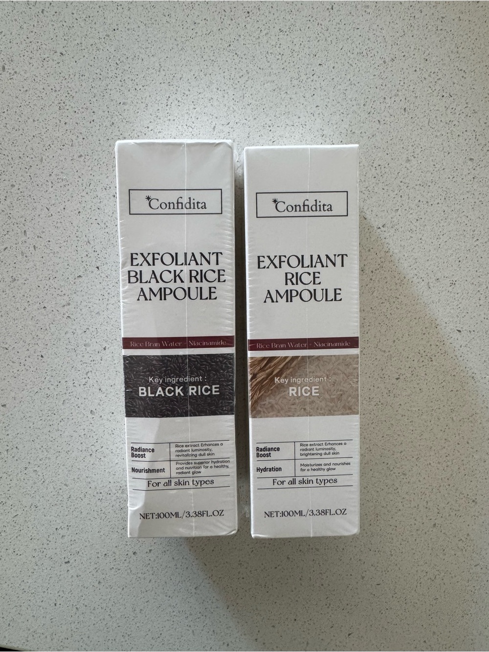 Confidita Exfoliant Rice Ampoule & Exfoliant Black Rice Ampoule Duo